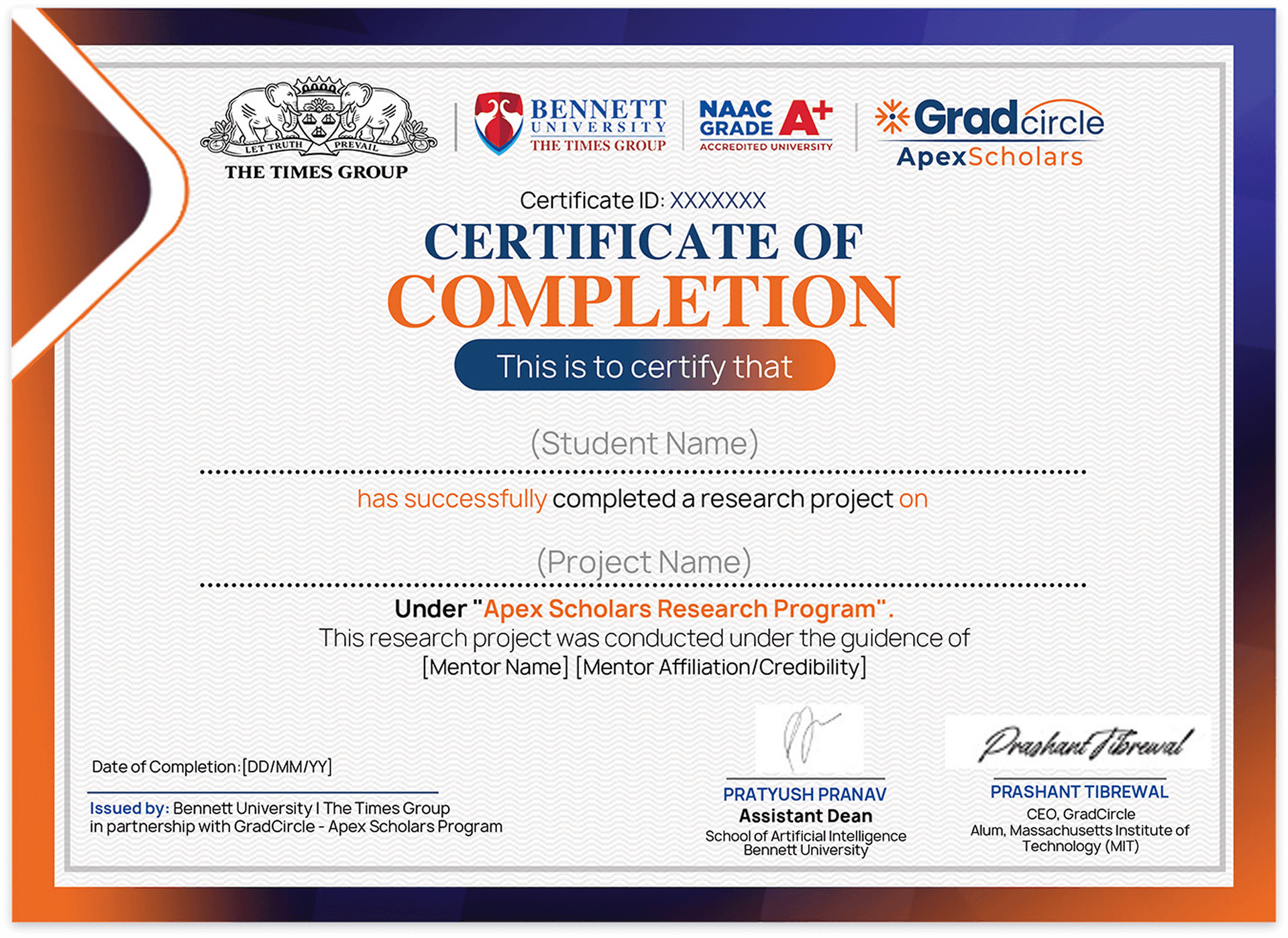 Sample Certificate of Completion - GradCircle & Bennett University